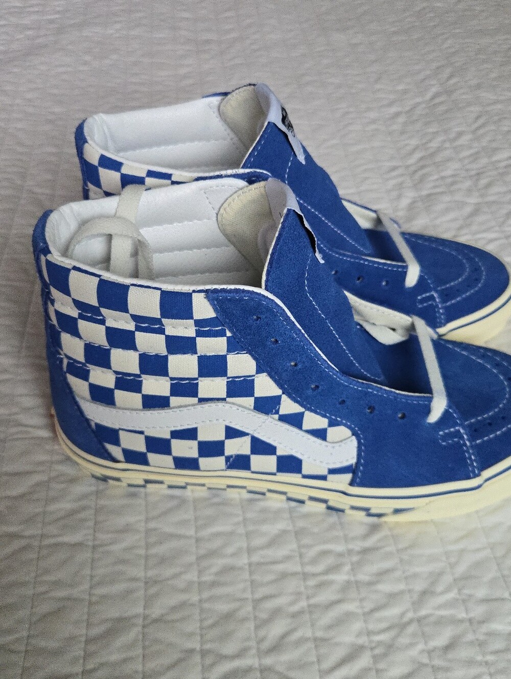 Vans Classic Sk8 Hi Canvas Women Shoes Blue And White High Top Checkers 0926 - Picture 6 of 9